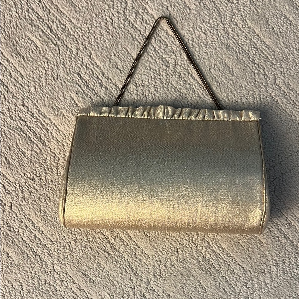 HL Affair Gold Clutch with Structured Frame and Pleated Detail